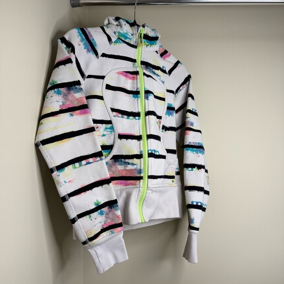 Lululemon Scuba Hoodie Size 4 Classic Lulu Rare White Paint Splash Stripe Print - Picture 7 of 12